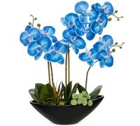 Briful - 17 Inch Blue Artificial Orchids Silk Flowers with Black Ceramic Pot, Fake Arrangement for Modern Home Office Bathroom Table or Shelf Decor