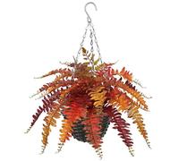 Briful 18.5" Hanging Plants Artificial Boston Fern Plants for Autumn Decorations, Fake Fern Leaves with Woven Hanging Basket, Decorative Faux Plants for Porch Entryway Living Room Decor