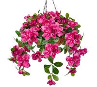 Briful 19.7" Hanging Basket Artificial Flowers Azalea Silk Flowers Pink Artificial Flowers Fake Azalea Flowers Hanging Basket for Home Garden Decor