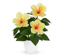 Briful 19in Artificial Hanging Hibiscus Flowers Potted Plant - DIY Faux Tropical Hibiscus with 2 Flower Bouquets & Foam Insert - Black Square Pot 6in Top Opening - Red Home Patio Porch Decor