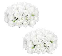Briful 2-pack Artificial Flowers for Graves, White Roses Bouquet Artificial Flower Silk Roses, Decorative Artificial Flowers Like Real for Indoor Outdoor Decorations