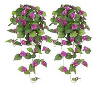Briful 2-pack Artificial Morning Glory Silk Flowers Hanging Bush, 25.6" Tall Fuchsia Artificial Flowers Fake Hanging Plants for Kitchen Bathroom Shelf Wall Decorations