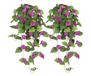 Briful 2-pack Artificial Morning Glory Silk Flowers Hanging Bush, 25.6" Tall Fuchsia Artificial Flowers Fake Hanging Plants for Kitchen Bathroom Shelf Wall Decorations