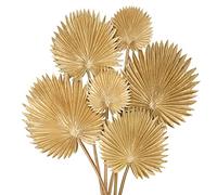 Briful 2 Packs Gold Palm Leaf Artificial Leaves Stems, Fake Plants 6 PCS Palm Leaves Stems Artificial Plants Indoor for Home Decor, Cake Arrangements, Table Centerpieces