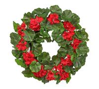 Briful 20" Door Wreath Artificial Geranium Wreath - Silk Flowers Red Geranium Summer Wreaths for Front Door - Red Artificial Flower Faux Wreaths for Farmhouse Wall Décor