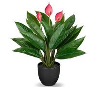 Briful 20" Tall Artificial Plants in Pot Anthurium Fake Plants, Decorative Artificial Plant Calathea Bushy with 22 Leaves in Plastic Pot for Home Bathroom Decor, Height 51CM, Pink Green