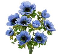 Briful 21.7"/55cm Artificial Anemone Flowers Spray with 3 Blossoms, 3PCS Blue Artificial Flowers for Decoration Large Silk Flowers Anemones Fake Flowers Indoor for Home Office Decor