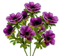 Briful 21.7"/55cm Artificial Anemone Flowers Spray with 3 Blossoms, 3PCS Purple Artificial Flowers for Decoration Large Silk Flowers Anemones Fake Flowers Indoor for Home Office Decor