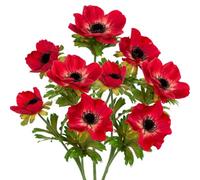 Briful 21.7"/55cm Artificial Anemone Flowers Spray with 3 Blossoms, 3PCS Red Artificial Flowers for Decoration Large Silk Flowers Anemones Fake Flowers Indoor for Home Office Decor