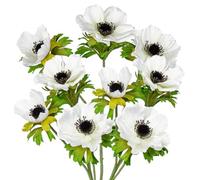 Briful 21.7"/55cm Artificial Anemone Flowers Spray with 3 Blossoms, 3PCS White Artificial Flowers for Decoration Large Silk Flowers Anemones Fake Flowers Indoor for Home Office Decor