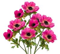 Briful 21.7"/55cm Artificial Anemone Spray with 3 Blossoms, 3PCS Hot Pink Silk Flowers for Home Office Indoor Decoration - Large Anemones