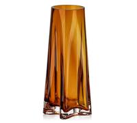 Briful 23.5cm Tall Glass Vase Decorative Flower Vase Made of Glass with Star-shaped Base, Amber Crystal Flower Vases for Table Minimalist Glossy Vases for Wedding, Windowsill Decoration