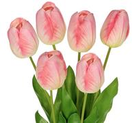 Briful 23.6" Tulips Artificial Flowers Fake Tulip Long Stems, 6PCS Silk Flowers Artificial Pink Tulips for Tall Vase, Floral Arrangement Home Farmhouse Wedding Decoration