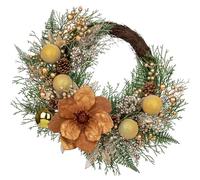 Briful 24" Christmas Wreath for Front Door - Handmade Artificial Door Wreath with Copper Gold Magnolia Flower, Glitter Xmas Baubles & Fir Branches for Thanksgiving Holiday Christmas Decorations