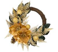 Briful 24" Christmas Wreath for Front Door - Handmade Artificial Door Wreath with Gold Magnolia Flower, Glitter Xmas Baubles & Fir Branches for Thanksgiving Holiday Christmas Decorations