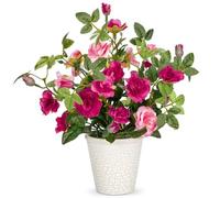 Briful 24CM Artificial Camellia Roses in Pot with Crack Pattern, 9.4" Fuchsia Artificial Flowers for Decoration, Silk Flowers Faux Camellia Rose for Home Kitchen Bathroom Decorations