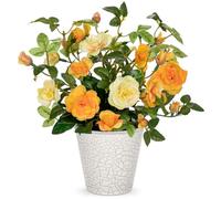 Briful 24CM Artificial Camellia Roses in Pot with Crack Pattern, 9.4" Yellow Artificial Flowers for Decoration, Silk Flowers Faux Camellia Rose for Home Kitchen Bathroom Decorations