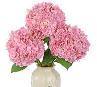 Briful 25.5" Artificial Hydrangea Flowers Long Stem - Real Touch Pink Artificial Flowers with 7.8" Large Flower Heads, Set of 3 Faux Hydrangea Plants for Vase, Living Room, Wedding Decor