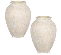 Briful 2PCS 6.7" Rustic Ceramic Vases - Small Beige Vases for Dried Flowers, Pampas Grass, Fake Plants - Flower Vase for Living Room Farmhouse Boho Decor Table Centerpieces