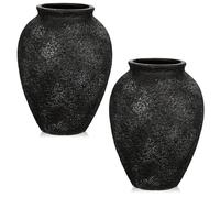 Briful 2PCS 6.7" Rustic Ceramic Vases - Small Black Vases for Dried Flowers, Pampas Grass, Fake Plants - Flower Vase for Living Room Farmhouse Boho Decor Table Centerpieces