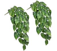 Briful 2PCS Artificial Hanging Plant Faux Anthurium Andraeanum Leaf Bush Fake Plants for Wall, Hanging Artificial Plants Fake Greenery for Home Kitchen Bathroom Shelf Decor