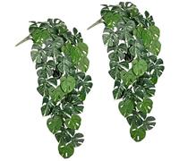 Briful 2PCS Artificial Hanging Plant Faux Monstera Leaf Bush Fake Plants for Wall, Hanging Artificial Plants Fake Greenery for Home Kitchen Bathroom Shelf Decor