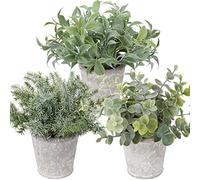 Briful 3 Packs Small Artificial Plants Fake Plants in Cement Pots, Decorative Artificial Plants Eucalyptus Artificial Grass for Bedroom Bathroom Shelf Home Decoration