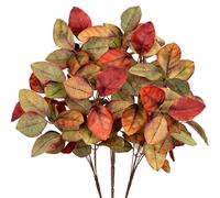 Briful 3 PCS Autumn Leaves Artificial Magnolia Leaf Bush, 15.7" Fake Greenery Picks Magnolia Artificial Leaves Branches for Vase Floral Arrangement Kitchen Table Home Autumn Decorations