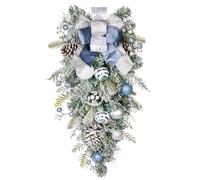 Briful 30" Christmas Teardrop Swag for Windows Artificial Winter Swags Garland with Pinecones, Berry Clusters, Blue Xmas Baubles and Ribbons for Thanksgiving Holiday Christmas Decorations