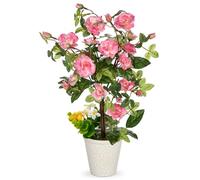 Briful 37CM Artificial Camellia Sasanqua Silk Flowers in Pot, Pink Artificial Flowers Camellia Faux Flower in Pot for Home Kitchen Decor