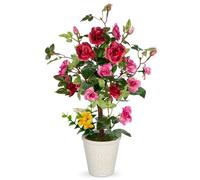 Briful 37CM Artificial Camellia Sasanqua Silk Flowers in Pot, Red Artificial Flowers Camellia Faux Flower in Pot for Home Kitchen Decor
