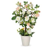 Briful 37CM Artificial Camellia Sasanqua Silk Flowers in Pot, White Artificial Flowers Camellia Faux Flower in Pot for Home Kitchen Decor