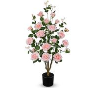 Briful 3Ft Artificial Rose Tree in Pot - Realistic Silk Roses Pink Artificial Flowers for Decoration, 100 CM Tall Fake Trees in Black Pot for Living Room, Porch, Office & Hotel Decor