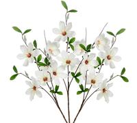 Briful 3PCS 26" Magnolia Artificial Flowers Stems White Artificial Flowers for Decoration, Fake Magnolia FLowers with 5 Blossoms 66cm Tall Faux Magnolias Stems for Floral Arrangement Room Decor