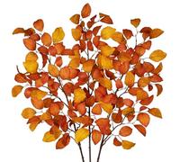 Briful 3PCS Artificial Fagus Leaf Stems Autumn Leaves Fake Fagus Sylvatica Foliage, Sienna Fake Beech Leaf Branch with Long Stems for Floral Arrangements Autumn Decorations