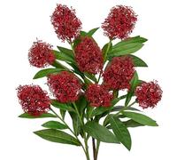 Briful 3PCS Artificial Flowers Faux Skimmia Spray with Leaves 22.8 Inch Long Stem Fake Flowers for Home Vase Table Centerpiece Floral Arrangement Wedding Bouquet (Red)