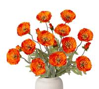 Briful 3PCS Artificial Poppy Spray with Flocking Leaves Long Stem, 27.5" Tall Artificial Flowers Silk Poppy Artificial Flowers for Decoration, Orange Artificial Flowers for Home Office Decor