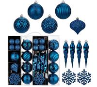 Briful 50PCS Blue Christmas Baubles Set, Christmas Tree Decorations Set with Shatterproof Xmas Baubles Icicle Snowflake, Hanging Ball Ornaments for Xmas Decorations Home Decor