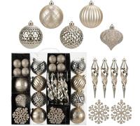 Briful 50PCS Christmas Baubles Set, Christmas Tree Decorations Set with Shatterproof Champagne Xmas Baubles Icicle Snowflake, Hanging Ball Ornaments for Xmas Decorations Home Decor
