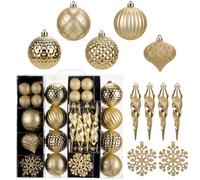 Briful 50PCS Gold Christmas Baubles Set, Christmas Tree Decorations Set with Shatterproof Xmas Baubles Icicle Snowflake, Hanging Ball Ornaments for Xmas Decorations Home Decor
