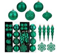 Briful 50PCS Green Christmas Baubles Set, Christmas Tree Decorations Set with Shatterproof Xmas Baubles Icicle Snowflake, Hanging Ball Ornaments for Holiday Decorations Home Decor