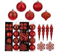 Briful 50PCS Red Christmas Baubles Set, Christmas Tree Decorations Set with Shatterproof Xmas Baubles Icicle Snowflake, Hanging Ball Ornaments for Holiday Decorations Home Garden Decor