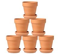 Briful 6 PCS 3.9"x3.9" Small Terracotta Plant Pots with Saucers, 10 x 10cm Flower Pots Clay Pottery Plant Pot with Drainage Hole, Perfect for Cactus Succulent Nursery House Plants