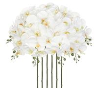 Briful 6 PCS Artificial Orchid Stems - 28.3" Real Touch Fake Orchid Stem with 7 Blossom - White Artificial Flowers Silk Phalaenopsis for Floral Arrangement, Centerpieces, Wedding Décor