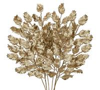 Briful 6pcs Glitter Leaf Artificial Holly Leaves 23" Christmas Glitter Leaves Stem for Xmas Tree Decorations Fake Leaf Artificial Stem for Flower Arrangment Home Decor