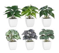 Briful 6PCS Mini Artificial Plants Indoor, Small Fake Plants in White Plastic Pots, Artificial Greenery Scindapsus Faux Plants for Home Office Bathroom Shelf Farmhouse Decor