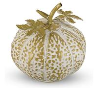 Briful 8.3" Metal Pumpkin for Autumn Decorations Handcrafted Harvest Accent | 21CM Large Artificial Pumpkin White Gold Metallic Pumpkins | Vintage Distressed Finish for Farmhouse Décor Halloween Accent