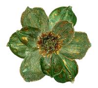 Briful 8’’ Large Heads Christmas Glitter Magnolia Flowers Christmas Tree Ornaments Set of 4 Artificial Flowers with Picks Stems for Xmas Tree Holiday Decorations,Green