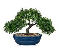 Briful 9.5" Artificial Bonsai Tree Fake Plants Green Podocarpus Bonsai Decoration, Artificial Plants Indoor in Ceramic Pot Faux Indoor Plant for Home Office Desk Decor