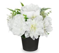 Briful 9.8" Small Artificial Flowers White Peony Dahlia Silk Flowers in Pot, 25 CM Fake Flower for Decoration Silk Lilies for Outdoor Indoor Decor